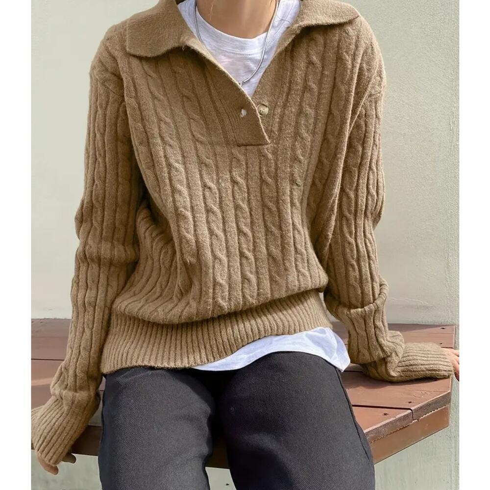 Jantzen VTG Cable Knit Long Sleeve Men's Large Camel Color Pull Over